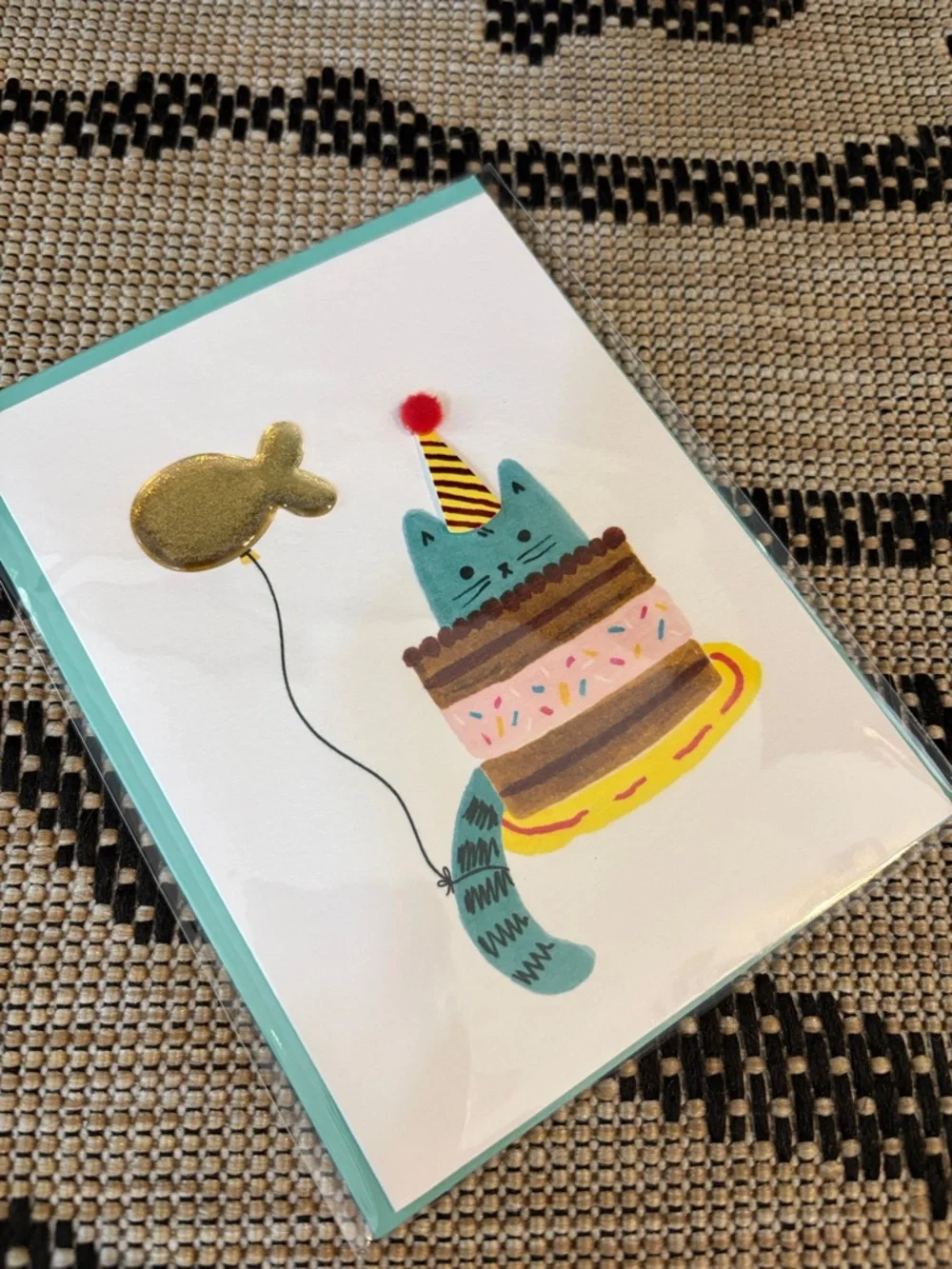 🆕Papyrus Birthday Cat With Fish Balloon Greeting Card
